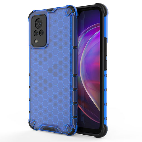 Silicone Transparent Frame Case Cover 360 Degrees AM3 for Vivo V21 5G Blue