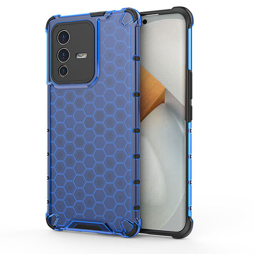 Silicone Transparent Frame Case Cover 360 Degrees AM3 for Vivo V23 Pro 5G Blue