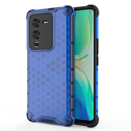 Silicone Transparent Frame Case Cover 360 Degrees AM3 for Vivo V25 Pro 5G Blue