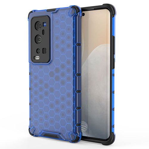 Silicone Transparent Frame Case Cover 360 Degrees AM3 for Vivo X60 Pro+ Plus 5G Blue