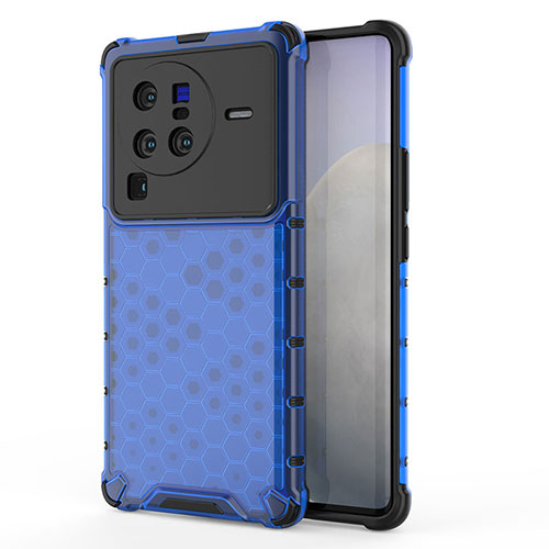 Silicone Transparent Frame Case Cover 360 Degrees AM3 for Vivo X80 Pro 5G Blue