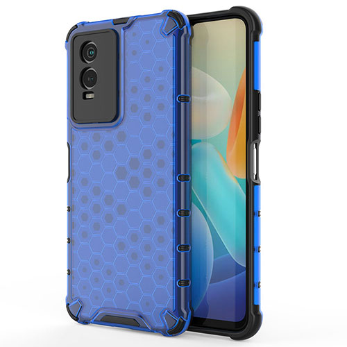 Silicone Transparent Frame Case Cover 360 Degrees AM3 for Vivo Y76s 5G Blue