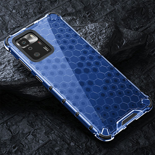 Silicone Transparent Frame Case Cover 360 Degrees AM3 for Xiaomi Redmi Note 10 Pro 5G Blue