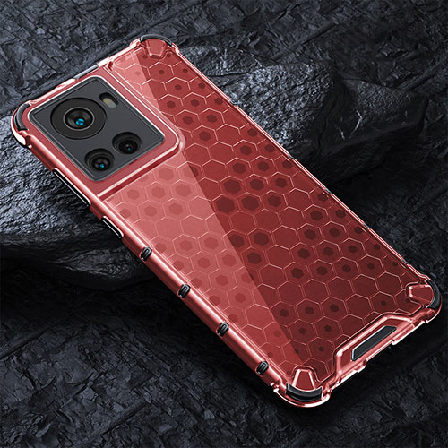 Silicone Transparent Frame Case Cover 360 Degrees AM4 for OnePlus 10R 5G Red