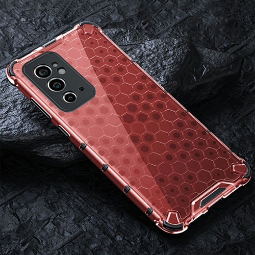 Silicone Transparent Frame Case Cover 360 Degrees AM4 for OnePlus 9RT 5G Red