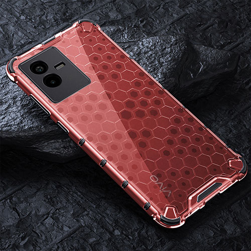 Silicone Transparent Frame Case Cover 360 Degrees AM4 for Vivo iQOO Z6x Red