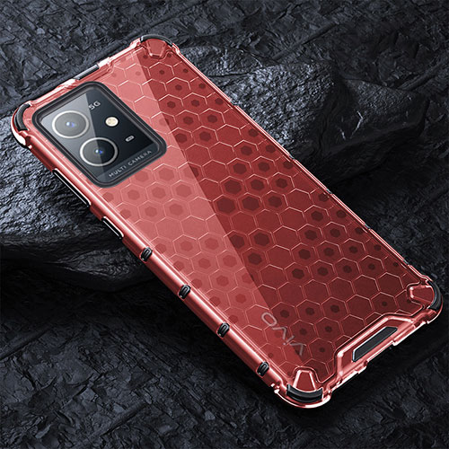 Silicone Transparent Frame Case Cover 360 Degrees AM4 for Vivo T1 5G India Red