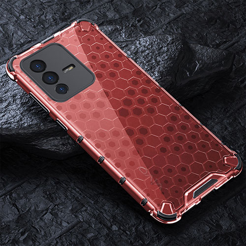 Silicone Transparent Frame Case Cover 360 Degrees AM4 for Vivo V23 5G Red