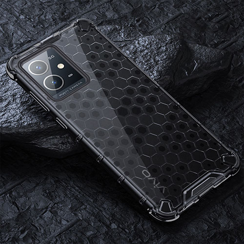 Silicone Transparent Frame Case Cover 360 Degrees AM4 for Vivo Y75 5G Black