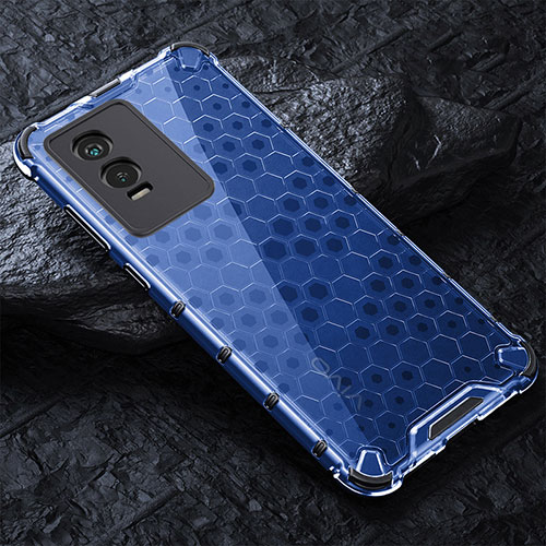 Silicone Transparent Frame Case Cover 360 Degrees AM4 for Vivo Y76s 5G Blue