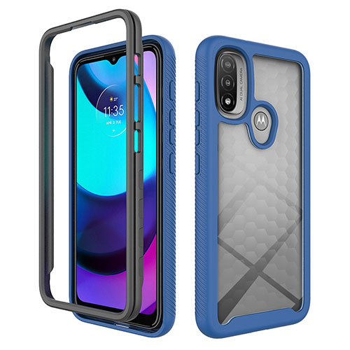 Silicone Transparent Frame Case Cover 360 Degrees for Motorola Moto E20 Blue