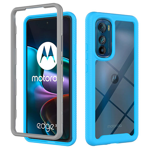 Silicone Transparent Frame Case Cover 360 Degrees for Motorola Moto Edge 30 5G Cyan