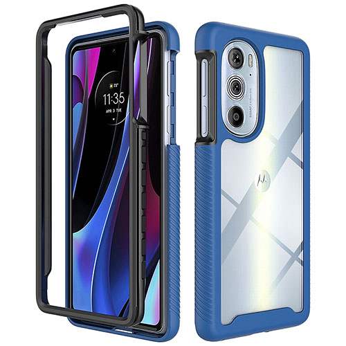 Silicone Transparent Frame Case Cover 360 Degrees for Motorola Moto Edge 30 Pro 5G Blue