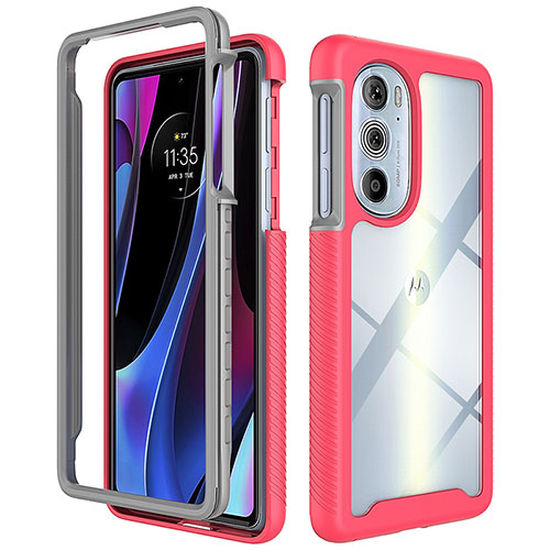 Silicone Transparent Frame Case Cover 360 Degrees for Motorola Moto Edge 30 Pro 5G Hot Pink