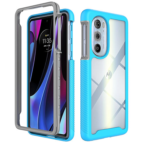 Silicone Transparent Frame Case Cover 360 Degrees for Motorola Moto Edge Plus (2022) 5G Cyan