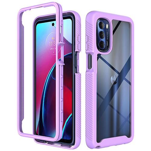 Silicone Transparent Frame Case Cover 360 Degrees for Motorola Moto G Stylus (2022) 4G Purple