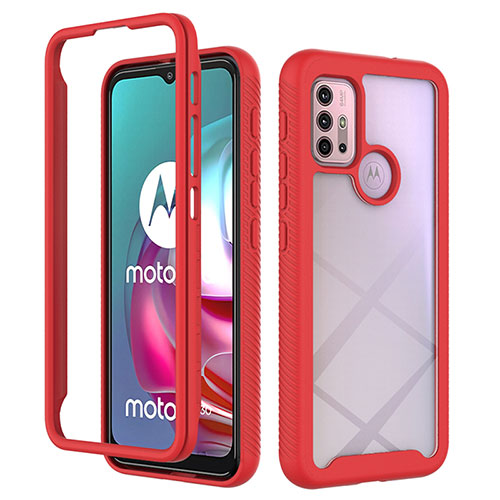 Silicone Transparent Frame Case Cover 360 Degrees for Motorola Moto G10 Power Red