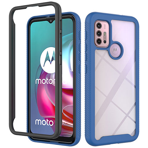 Silicone Transparent Frame Case Cover 360 Degrees for Motorola Moto G20 Blue