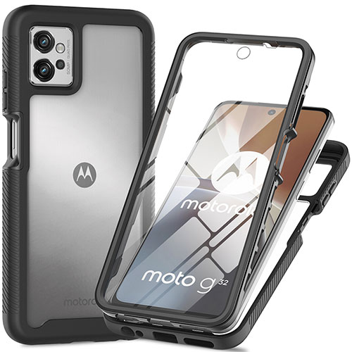 Silicone Transparent Frame Case Cover 360 Degrees for Motorola Moto G32 Black