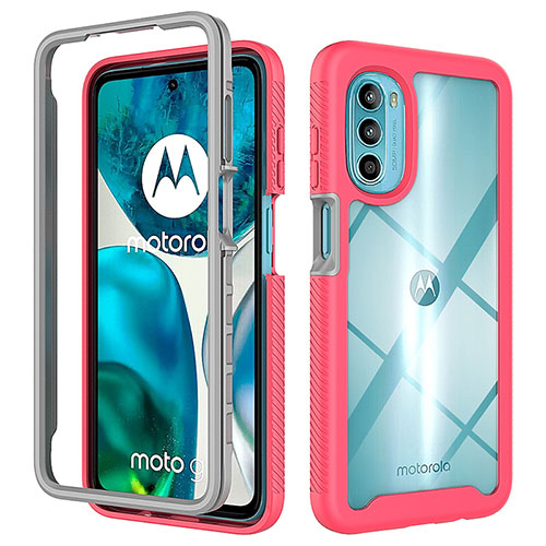 Silicone Transparent Frame Case Cover 360 Degrees for Motorola MOTO G52 Hot Pink