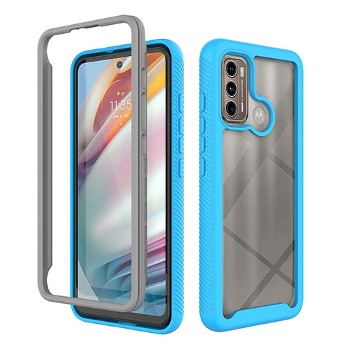 Silicone Transparent Frame Case Cover 360 Degrees for Motorola Moto G60 Cyan