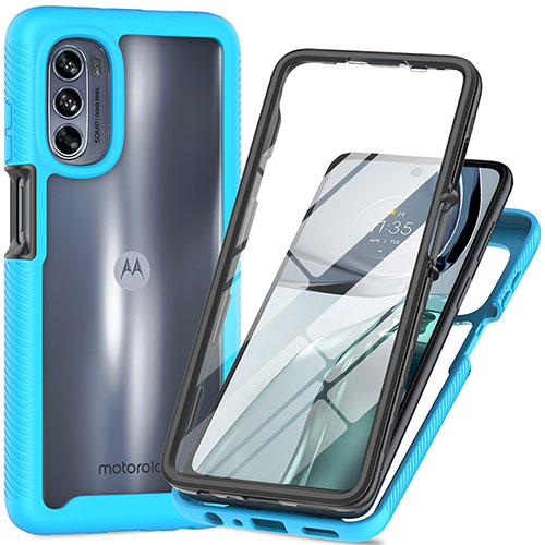 Silicone Transparent Frame Case Cover 360 Degrees for Motorola Moto G62 5G Cyan