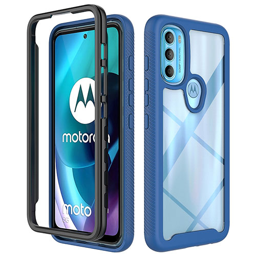 Silicone Transparent Frame Case Cover 360 Degrees for Motorola Moto G71 5G Blue