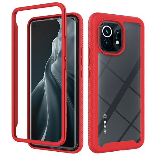 Silicone Transparent Frame Case Cover 360 Degrees for Xiaomi Mi 11 Lite 5G NE Red