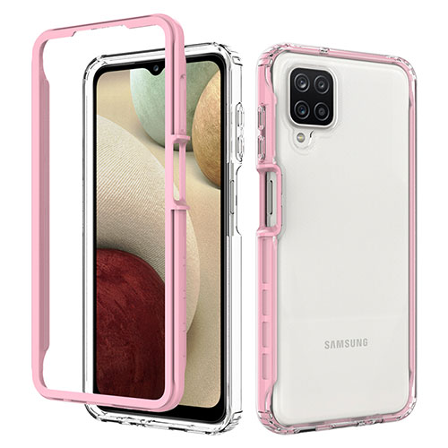 Silicone Transparent Frame Case Cover 360 Degrees JX1 for Samsung Galaxy A12 5G Pink