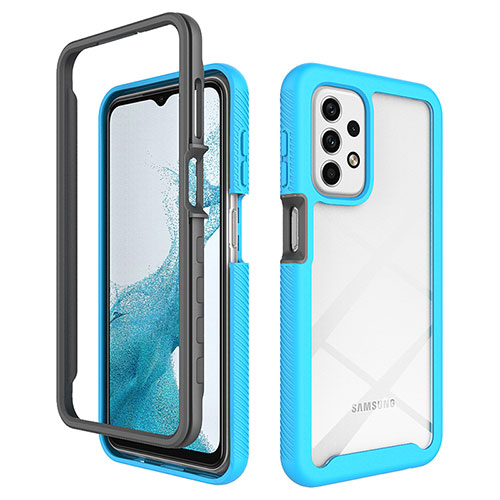 Silicone Transparent Frame Case Cover 360 Degrees JX1 for Samsung Galaxy A23 4G Sky Blue