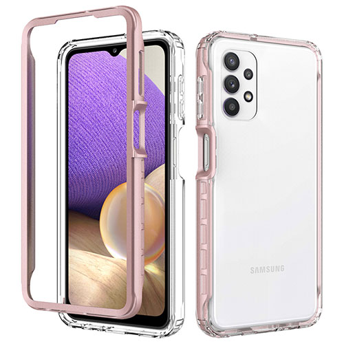 Silicone Transparent Frame Case Cover 360 Degrees JX1 for Samsung Galaxy A32 5G Rose Gold