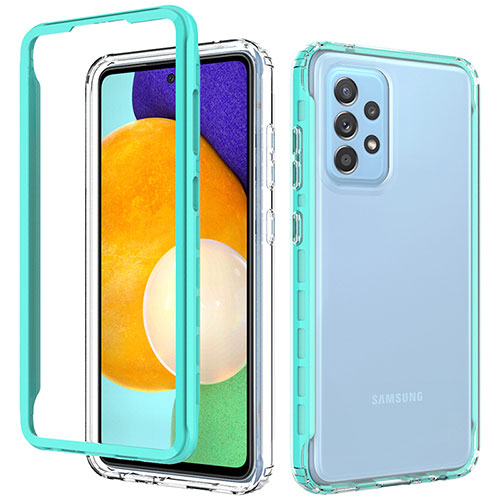 Silicone Transparent Frame Case Cover 360 Degrees JX1 for Samsung Galaxy A52 4G Sky Blue