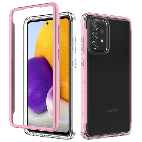 Silicone Transparent Frame Case Cover 360 Degrees JX1 for Samsung Galaxy A72 4G Pink