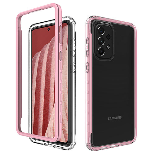 Silicone Transparent Frame Case Cover 360 Degrees JX1 for Samsung Galaxy A73 5G Pink