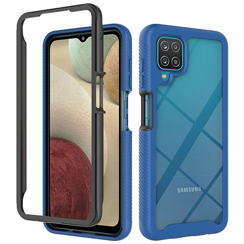 Silicone Transparent Frame Case Cover 360 Degrees JX2 for Samsung Galaxy A12 5G Blue