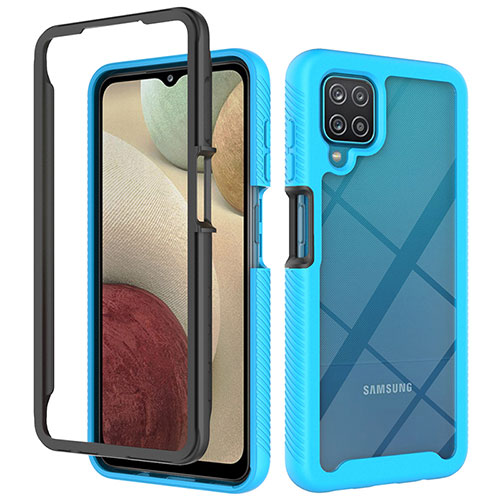 Silicone Transparent Frame Case Cover 360 Degrees JX2 for Samsung Galaxy A12 5G Sky Blue