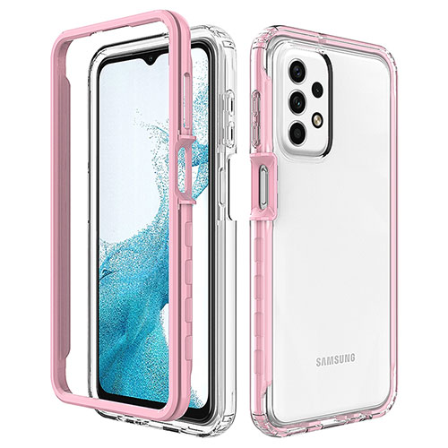 Silicone Transparent Frame Case Cover 360 Degrees JX2 for Samsung Galaxy A23 4G Pink