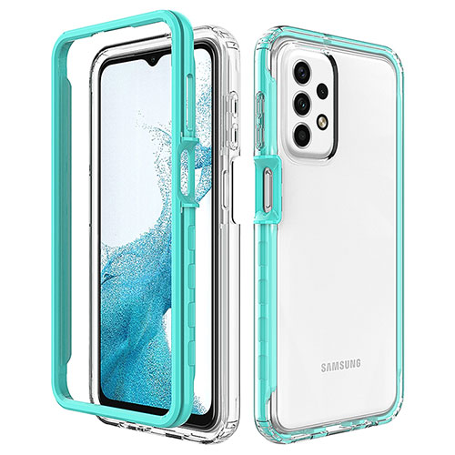 Silicone Transparent Frame Case Cover 360 Degrees JX2 for Samsung Galaxy A23 4G Sky Blue