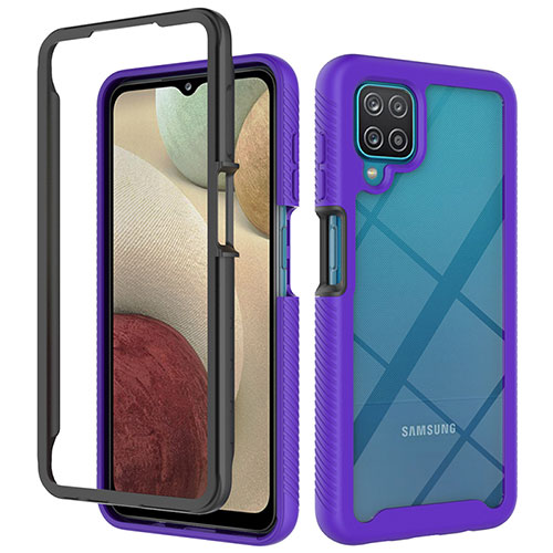 Silicone Transparent Frame Case Cover 360 Degrees JX2 for Samsung Galaxy M12 Purple