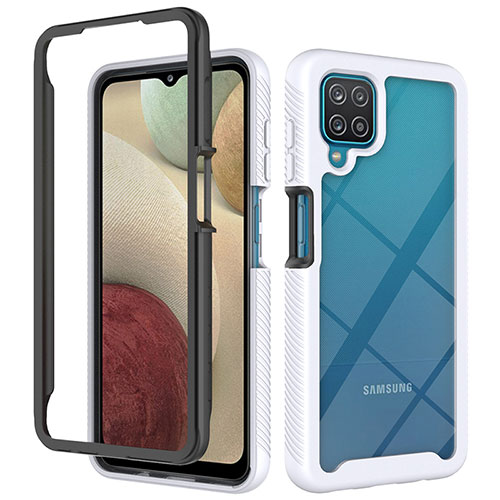 Silicone Transparent Frame Case Cover 360 Degrees JX2 for Samsung Galaxy M12 White