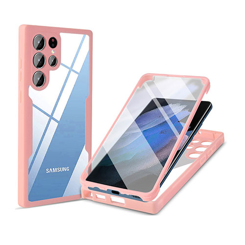 Silicone Transparent Frame Case Cover 360 Degrees M01 for Samsung Galaxy S21 Ultra 5G Pink