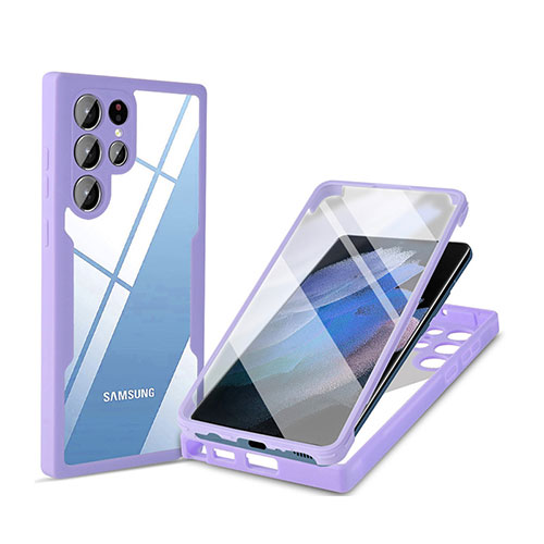Silicone Transparent Frame Case Cover 360 Degrees M01 for Samsung Galaxy S21 Ultra 5G Purple