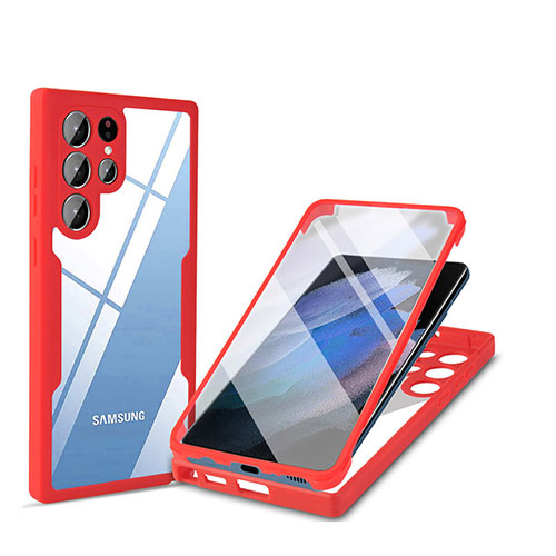 Silicone Transparent Frame Case Cover 360 Degrees M01 for Samsung Galaxy S24 Ultra 5G Red