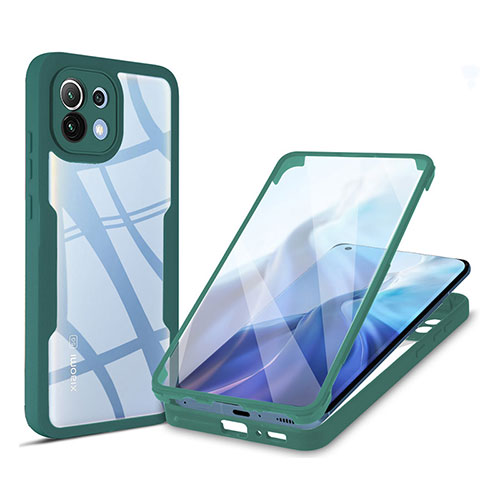 Silicone Transparent Frame Case Cover 360 Degrees M01 for Xiaomi Mi 11 5G Green