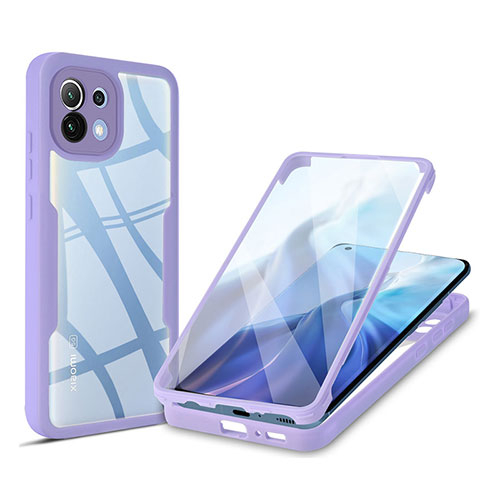 Silicone Transparent Frame Case Cover 360 Degrees M01 for Xiaomi Mi 11 Lite 4G Purple