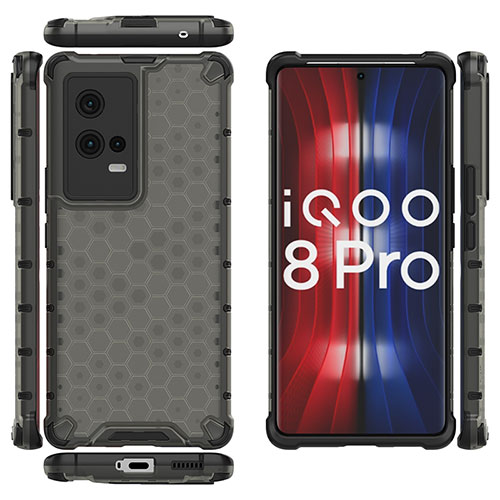 Silicone Transparent Frame Case Cover 360 Degrees M03 for Vivo iQOO 8 Pro 5G Black