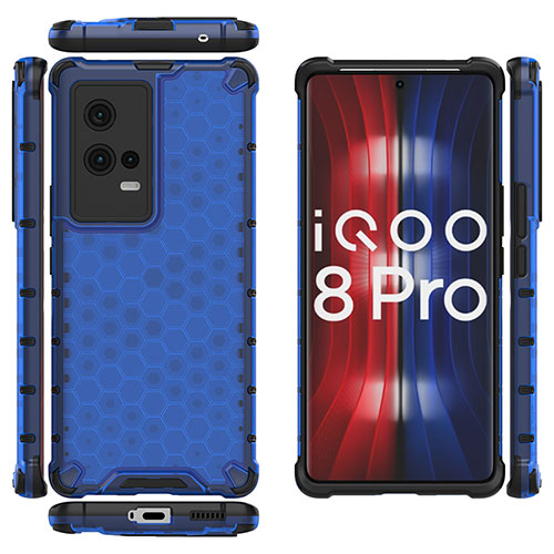 Silicone Transparent Frame Case Cover 360 Degrees M03 for Vivo iQOO 8 Pro 5G Blue