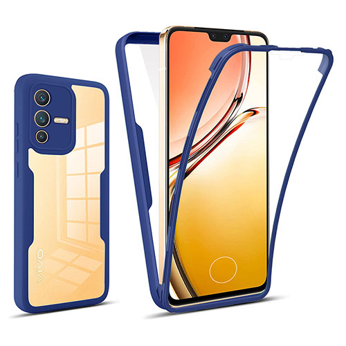 Silicone Transparent Frame Case Cover 360 Degrees MJ1 for Vivo V23 5G Blue