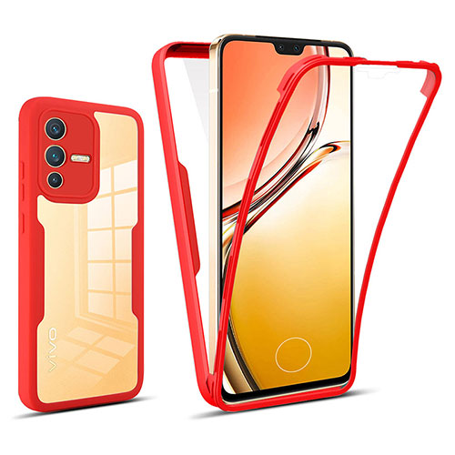 Silicone Transparent Frame Case Cover 360 Degrees MJ1 for Vivo V23 5G Red