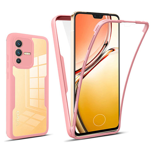 Silicone Transparent Frame Case Cover 360 Degrees MJ1 for Vivo V23 5G Rose Gold